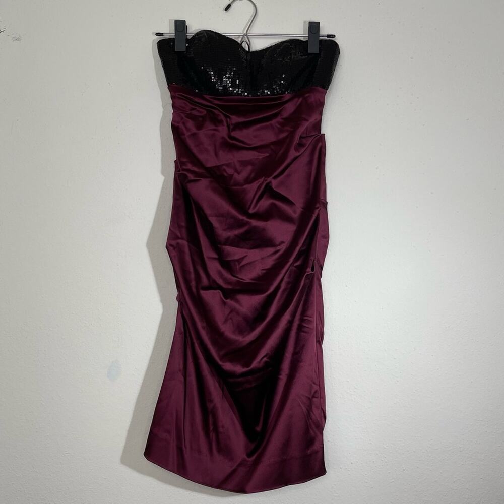 Nicole Miller Burgundy Black Sequin Strapless Dress Size 2